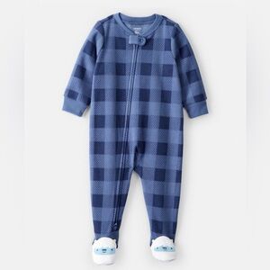 NWT Carter's Blue Buffalo Plaid Fleece Sleeper - Yeti Feet - Size 2T
